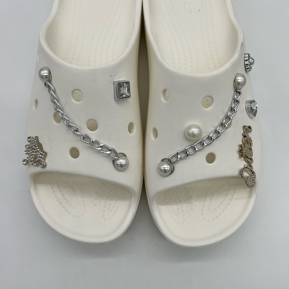 Crocs Classic Platform Slide Sandals White w/ Jibbitz Charms Womens 10 208180 - Picture 13 of 13
